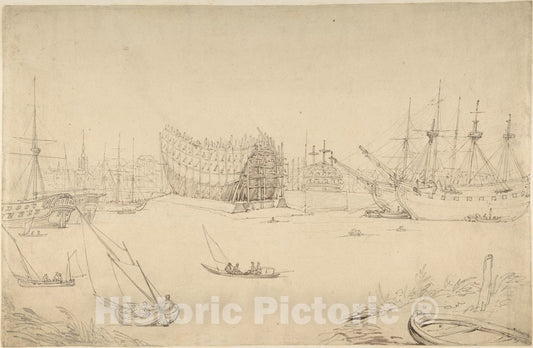 Art Print : Thomas Rowlandson - Harbor Scene 2 : Vintage Wall Art