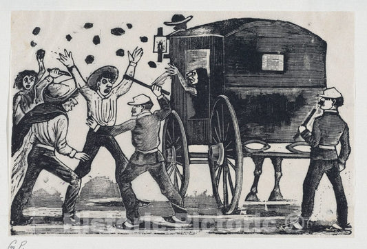 Art Print : José Guadalupe Posada - Men Fighting Near a Horse and Carriage : Vintage Wall Art