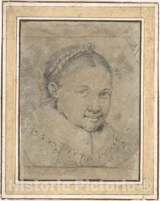 Art Print : Dutch, 17th Century - Head of a Girl : Vintage Wall Art