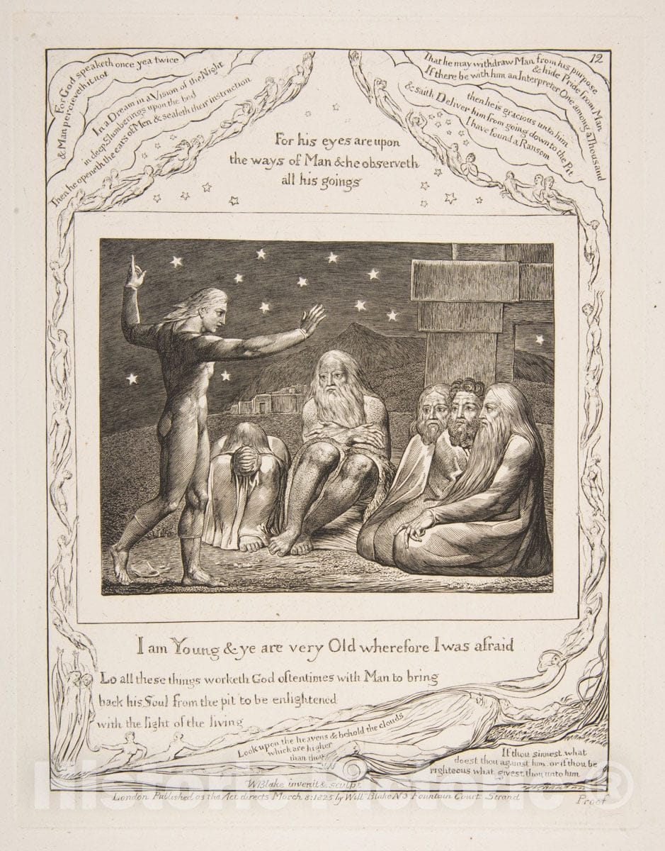 Art Print : William Blake - The Wrath of Elihu, from Illustrations of The Book of Job : Vintage Wall Art