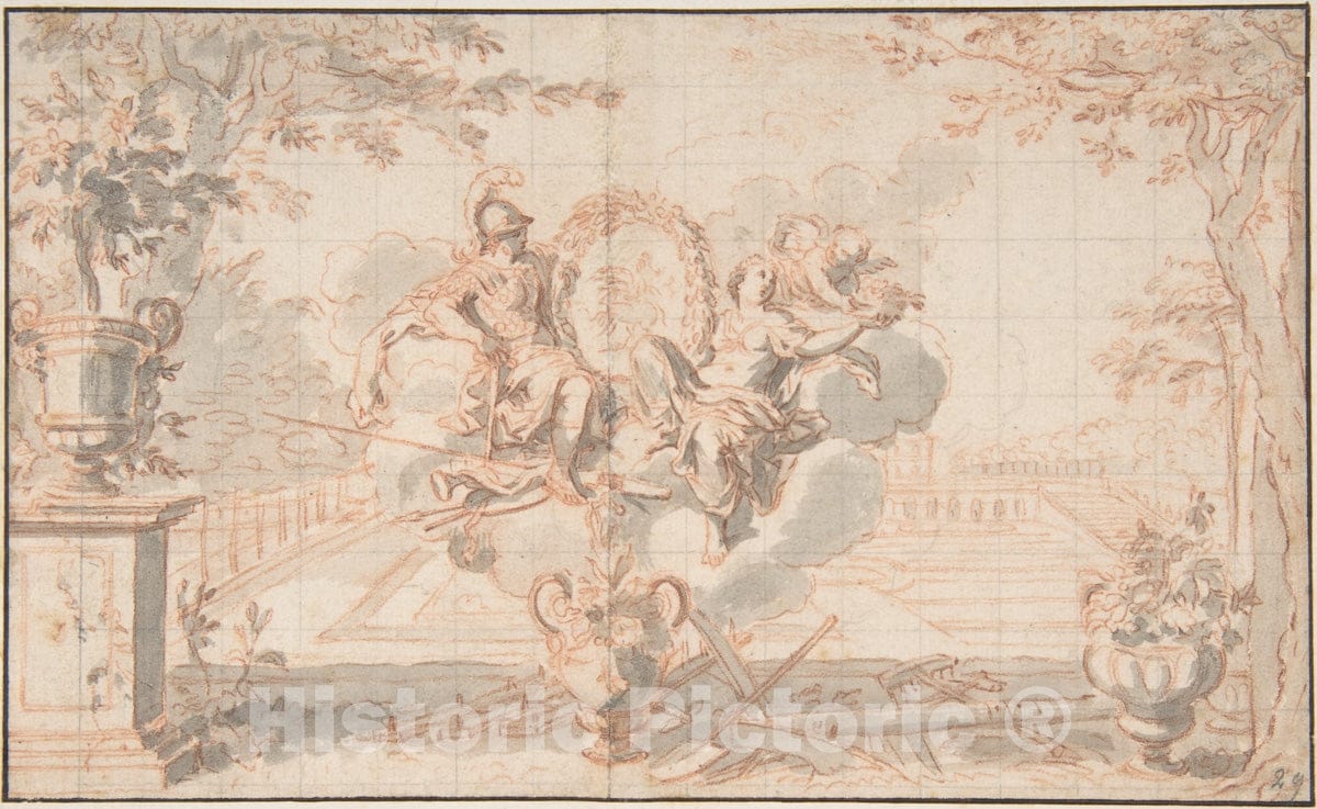 Art Print : French, 18th Century - Allegory of Spring, After Sébastien Leclerc : Vintage Wall Art