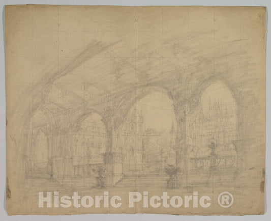 Art Print : Eugène Cicéri - Design for a Stage Set 14 : Vintage Wall Art