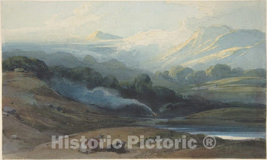 Art Print : George Chinnery - Cattle Resting in a Mountainous Landscape : Vintage Wall Art