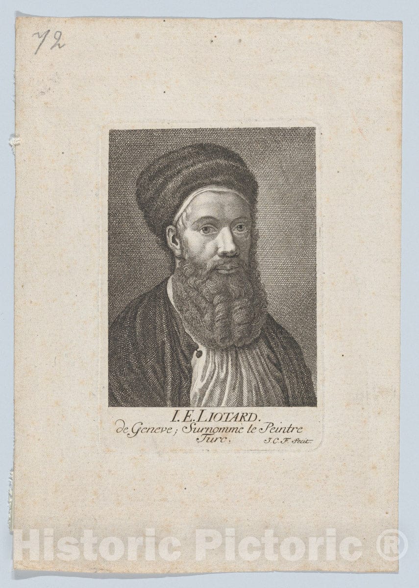 Art Print : Johann Caspar Füssli The Elder - Self-Portrait in a Turkish Outfit 1 : Vintage Wall Art
