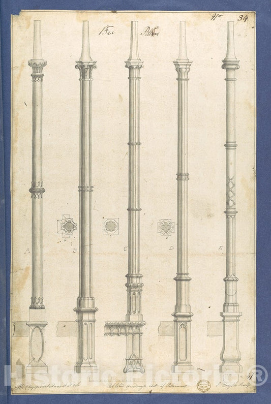 Art Print : Thomas Chippendale - Bed Pillars, in Chippendale Drawings, Vol. I 1 : Vintage Wall Art