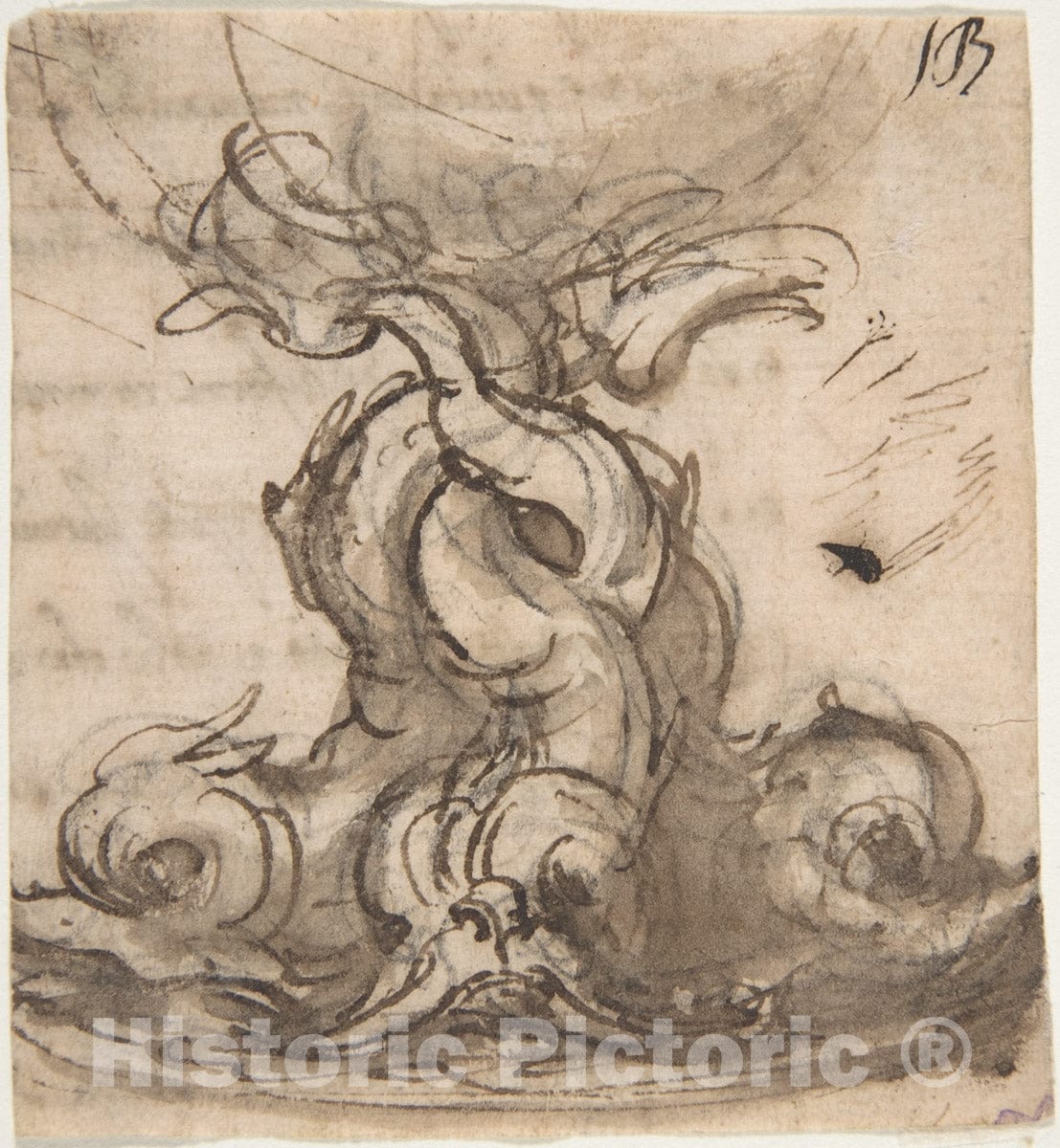 Art Print : Giovanni Battista Foggini - Design for The Base of a Vessel with Three Dolphins. : Vintage Wall Art