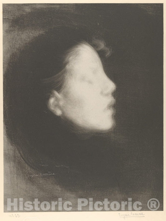 Art Print : Eugène Carrière - Head of a Woman (Tête de Femme) (Nelly Carrière/Closed Eyes/Profile of a Young Girl) : Vintage Wall Art