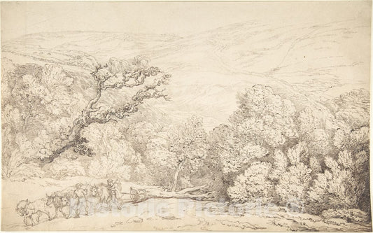 Art Print : Thomas Rowlandson - Landscape with Oxen and Felled Tree : Vintage Wall Art