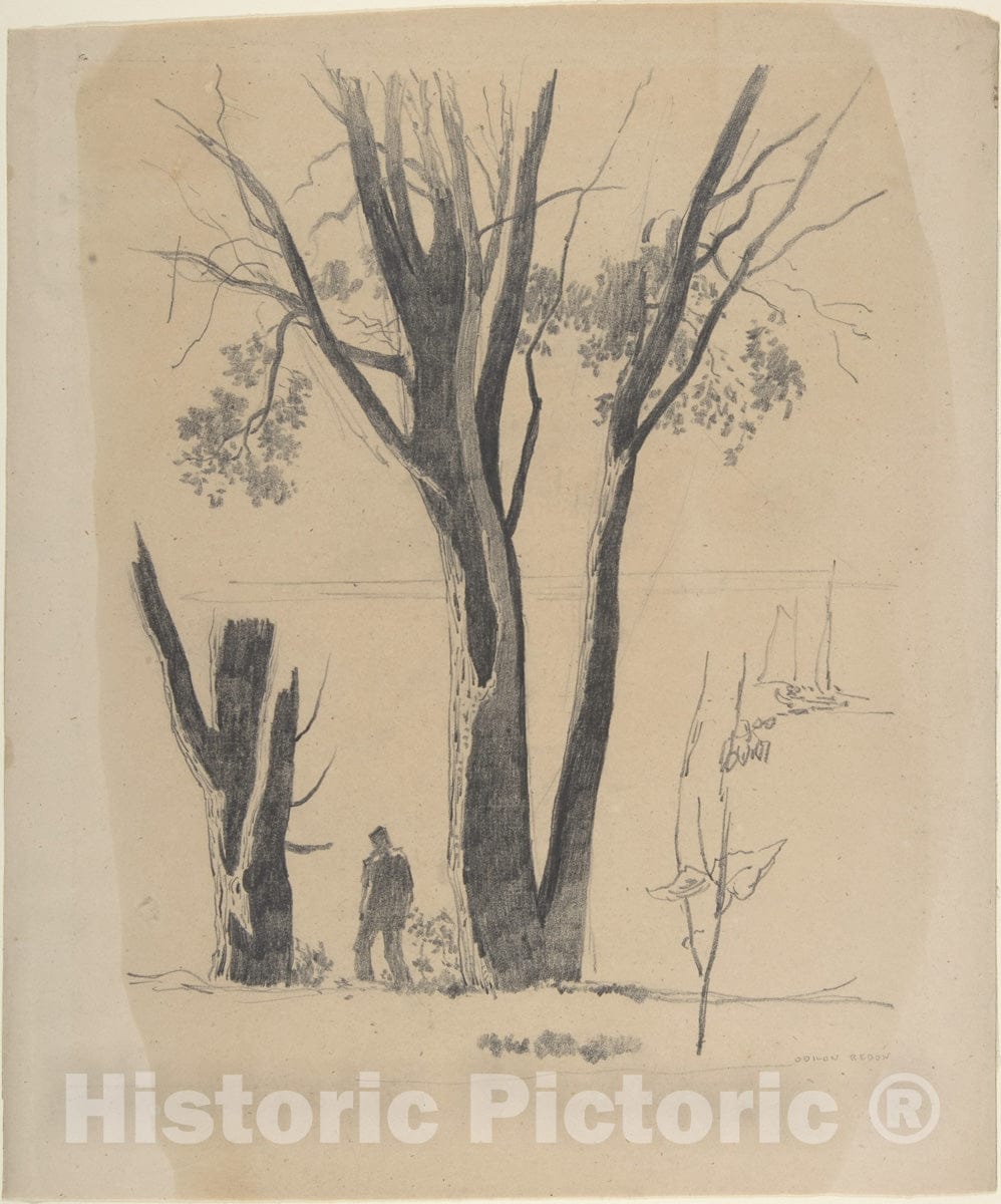 Art Print : Odilon Redon - Study of Man Between Trees : Vintage Wall Art