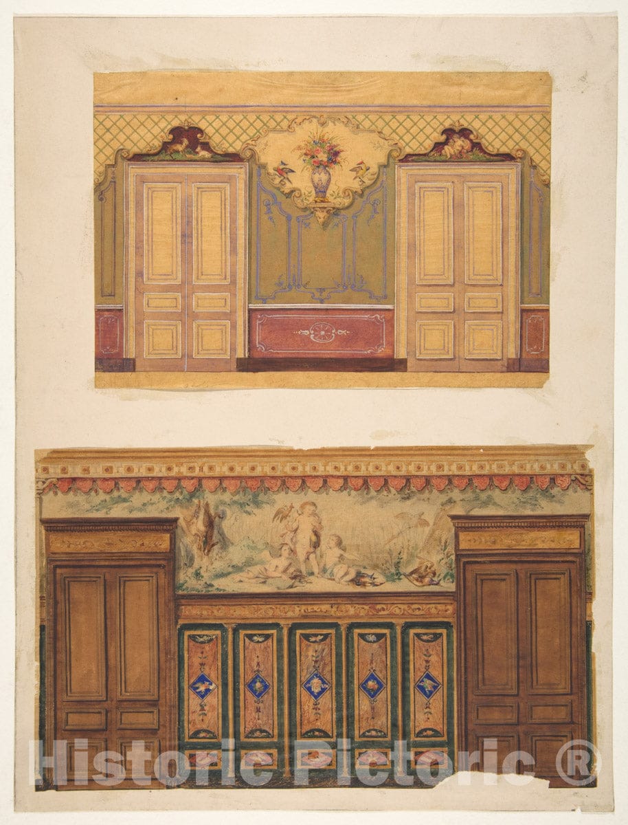 Art Print : Jules-Edmond-Charles Lachaise - Two Designs for The Decoration of Walls Pierced by Pairs of Double Doors : Vintage Wall Art