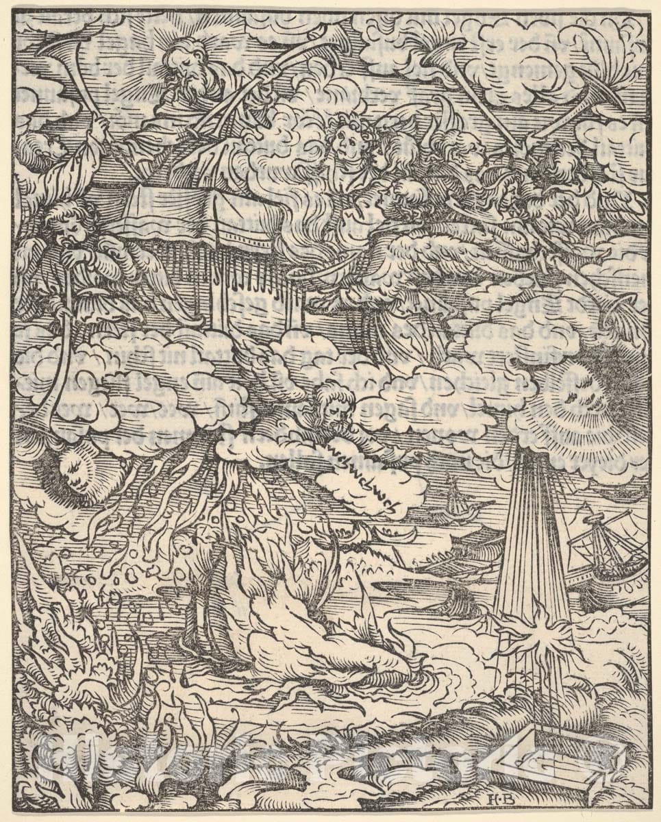 Art Print : Hans Burgkmair - The First Four Trombones, from The Apocalypse : Vintage Wall Art