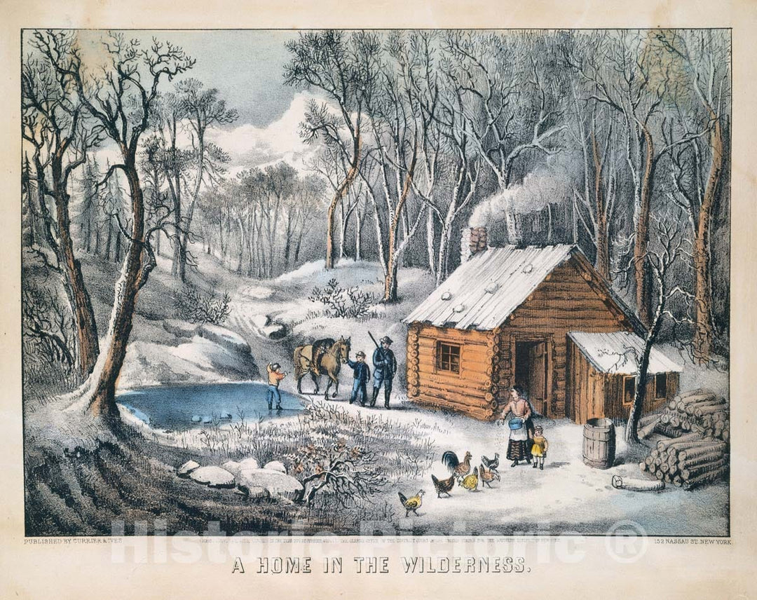 Art Print : Currier & Ives - A Home in The Wilderness : Vintage Wall Art