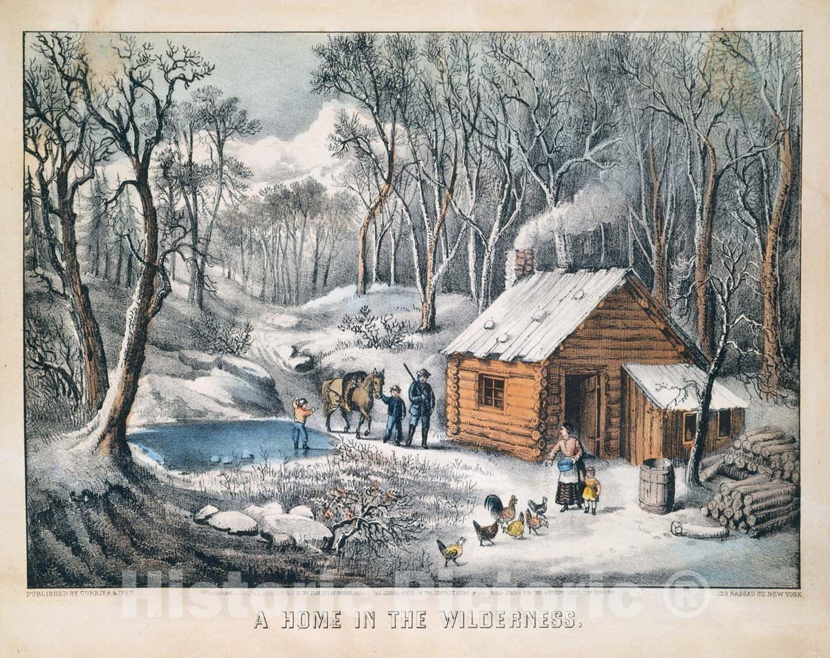 Art Print : Currier & Ives - A Home in The Wilderness : Vintage Wall Art