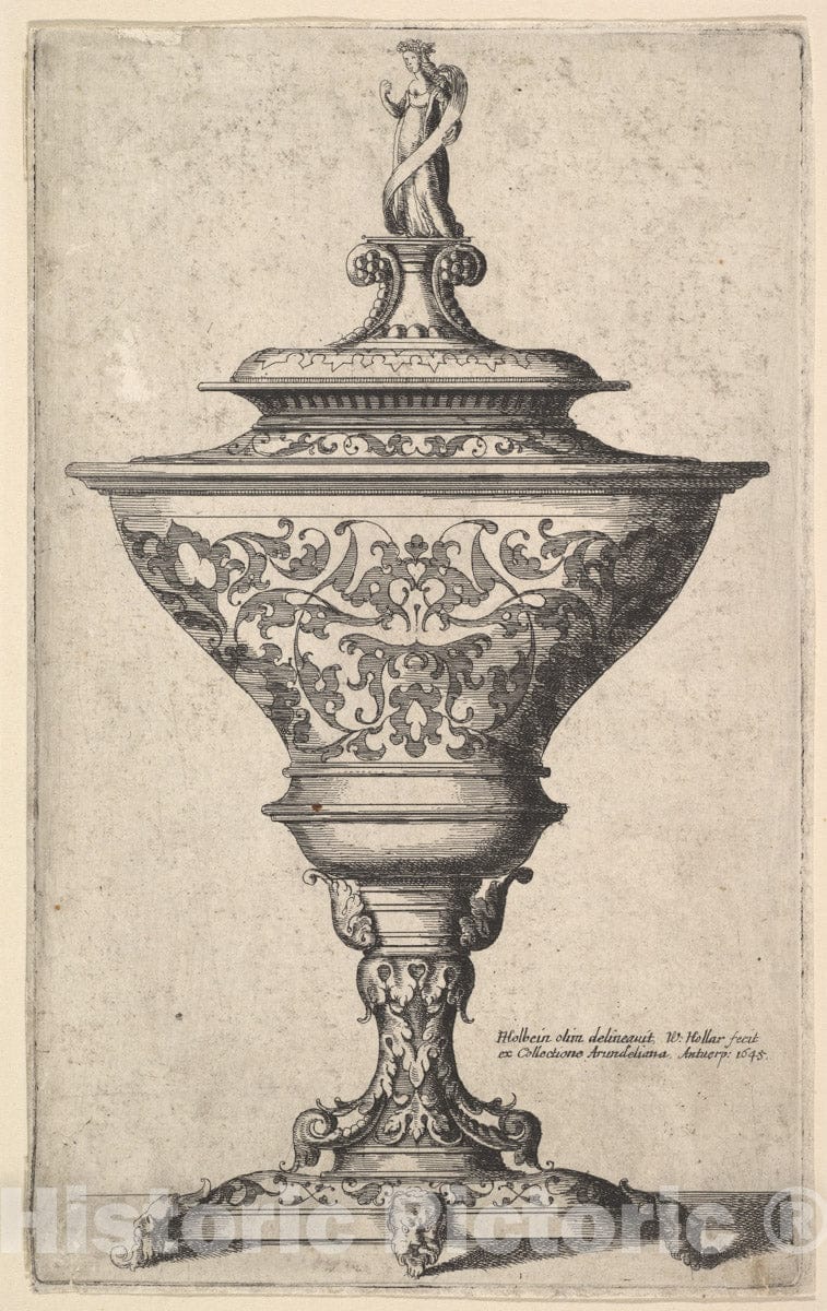 Art Print : Wenceslaus Hollar - Ornate Goblet on feet of Masks : Vintage Wall Art