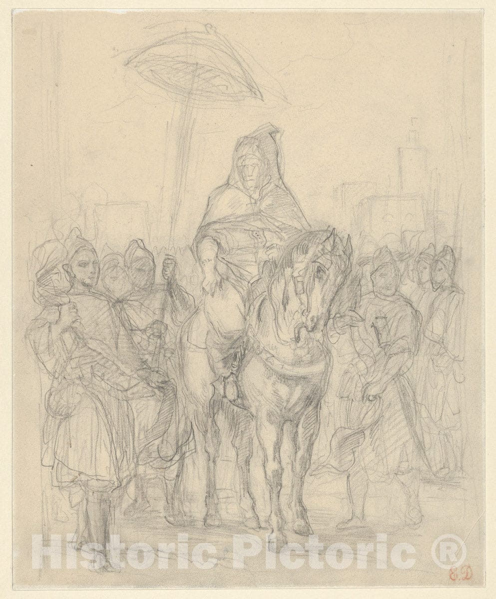 Art Print : Eugène Delacroix - Study for The Sultan of Morocco and His Entourage 1 : Vintage Wall Art