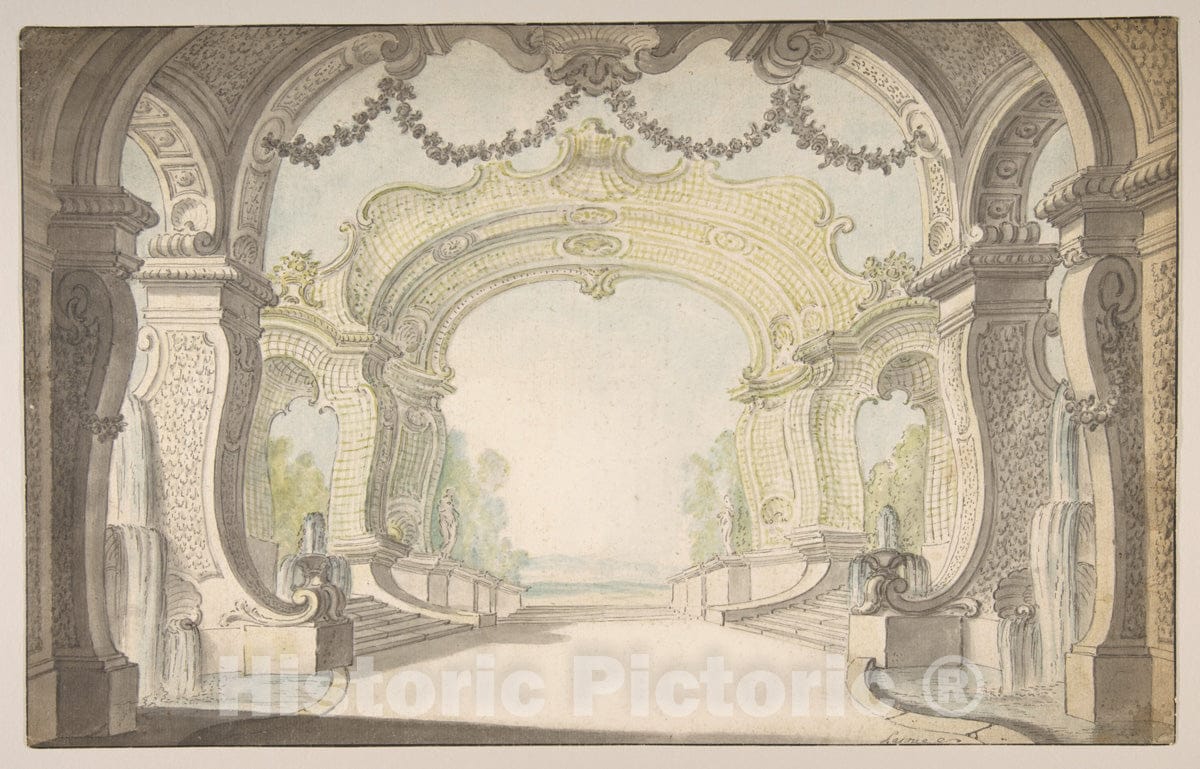 Art Print : Jacques de Lajoüe - Study for a Stage Set 2 : Vintage Wall Art