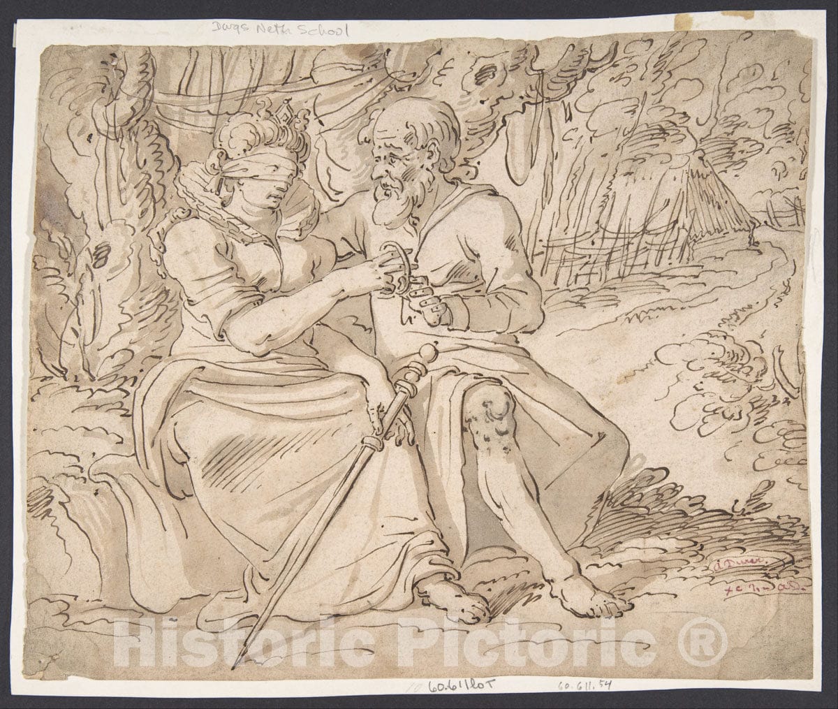 Art Print : Netherlandish, 16th Century - Judah Giving Tamar his Staff and Bracelets : Vintage Wall Art