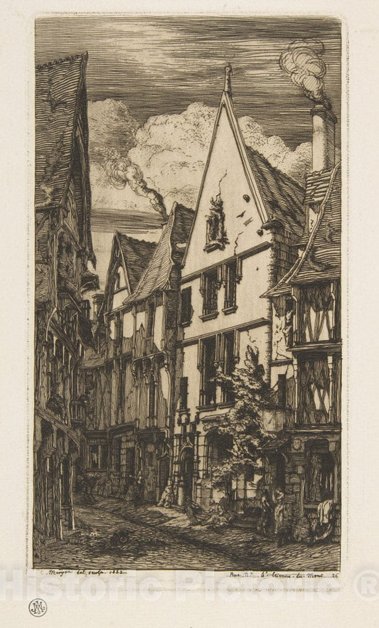 Art Print : Charles Meryon - La Rue des Toiles, Bourges : Vintage Wall Art