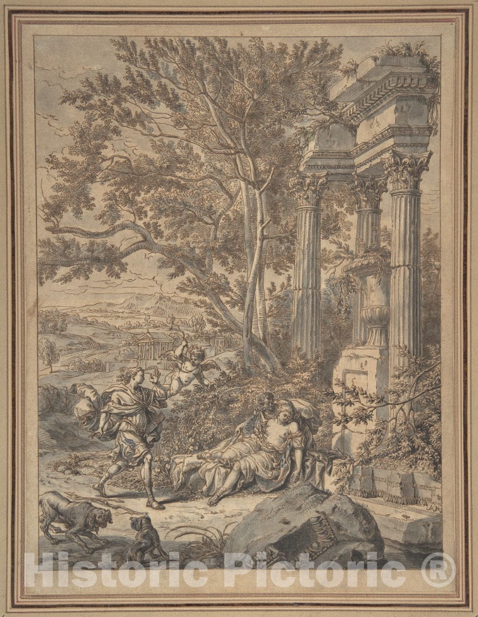 Art Print : Richard Van Orley - Silvio Approaches Dorinda whom He Has Wounded with an Arrow (Il Pastor Fido, act IV, Scene 8) : Vintage Wall Art