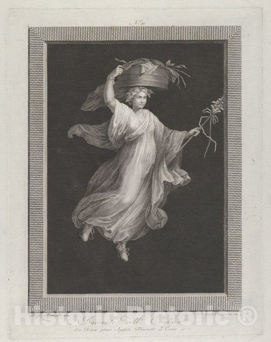 Art Print : A Bacchante Carrying a Large Basket on her Head and Holding a Staff in her Left Hand - Artist: Agapito Franzetti - Created: c1820 : Vintage Wall Art