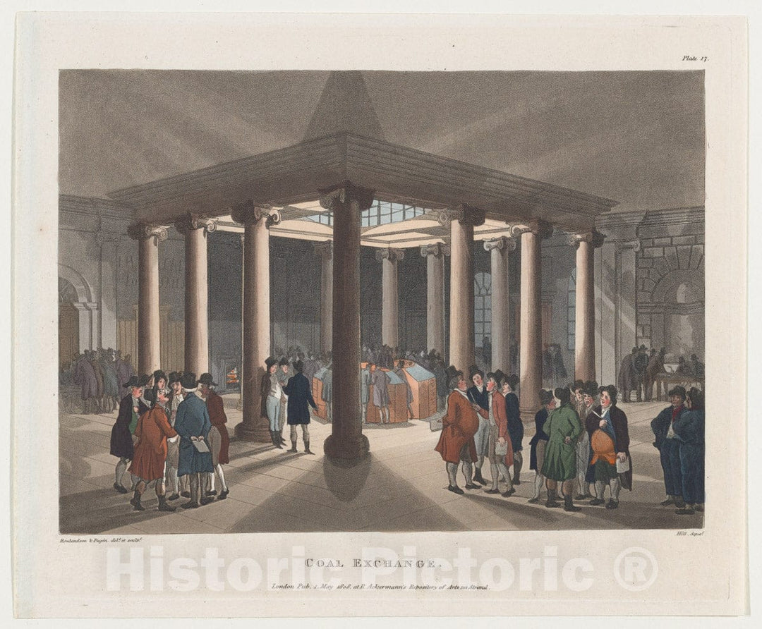 Art Print : Designed and Etched by Thomas Rowlandson - Coal Exchange (Microcosm of London, Plate 17) : Vintage Wall Art