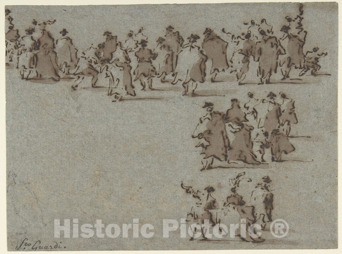 Art Print : Francesco Guardi - Studies of Walking Figures : Vintage Wall Art
