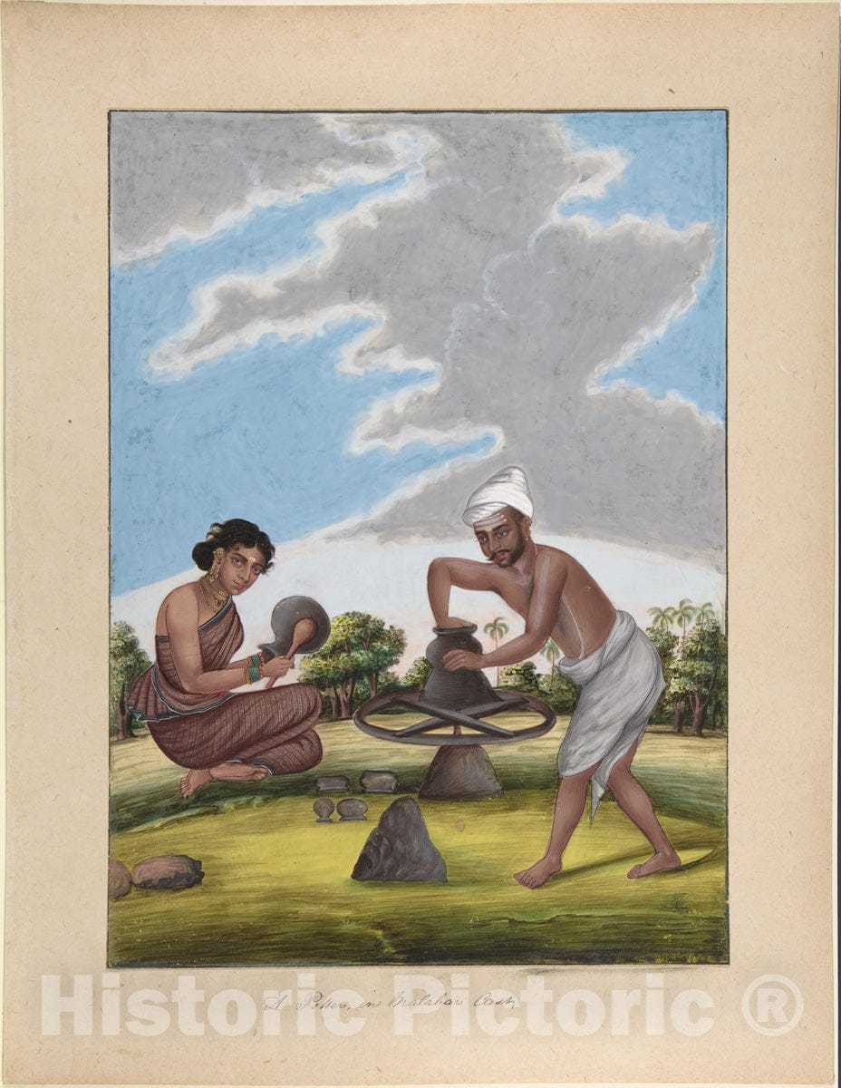 Art Print : Indian, 19th Century - A Potter in Balabar Cast, from Indian Trades and Castes : Vintage Wall Art