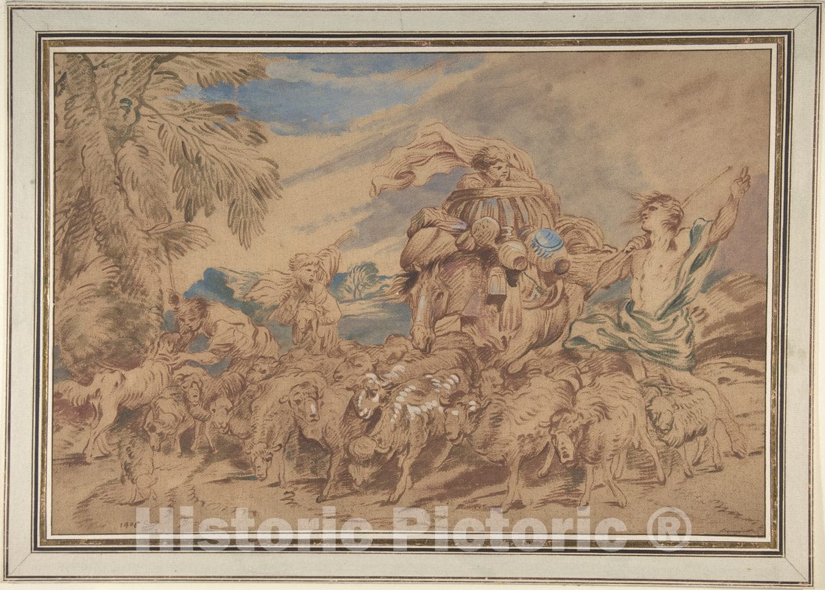Art Print : Michel Corneille The Younger - Pastoral Scene: Shepherds and Their Flock : Vintage Wall Art