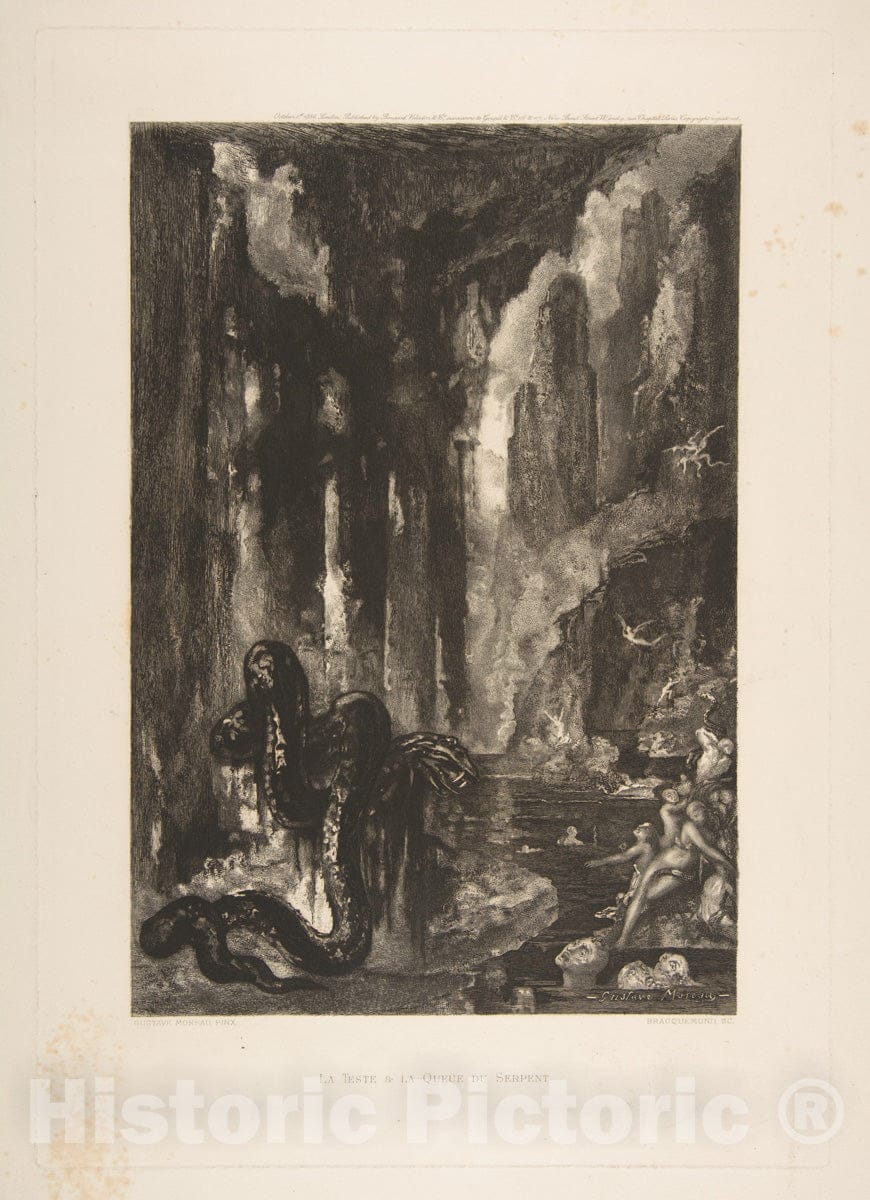Art Print : Félix Bracquemond - The Head and The Tail of The Serpent, from The Fables of La Fontaine : Vintage Wall Art