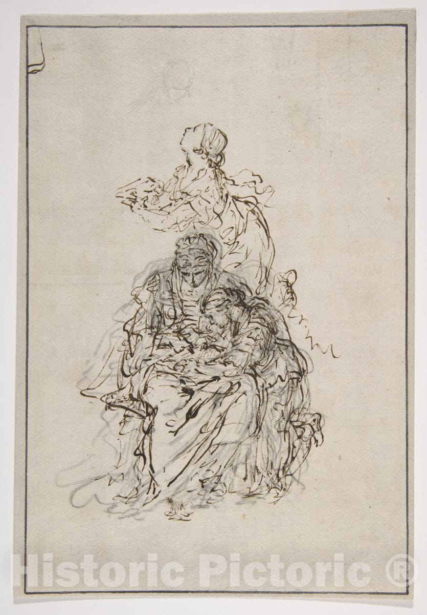 Art Print : Sebastiano Ricci - Studies for an Education of The Virgin: Saint Anne Teaching The Virgin to Read : Vintage Wall Art