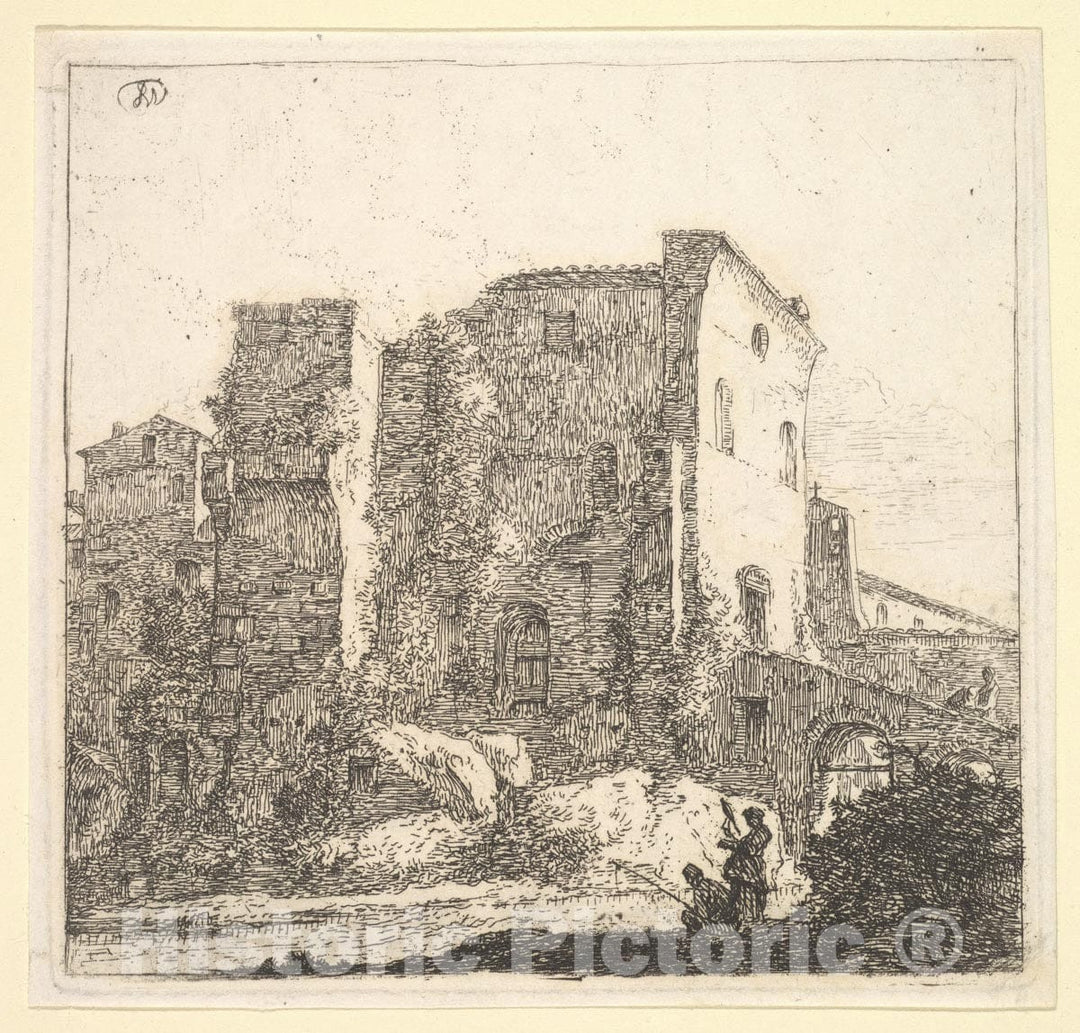 Art Print : Thomas Wijck - A Woman Spinning and a Fisherman 1 : Vintage Wall Art