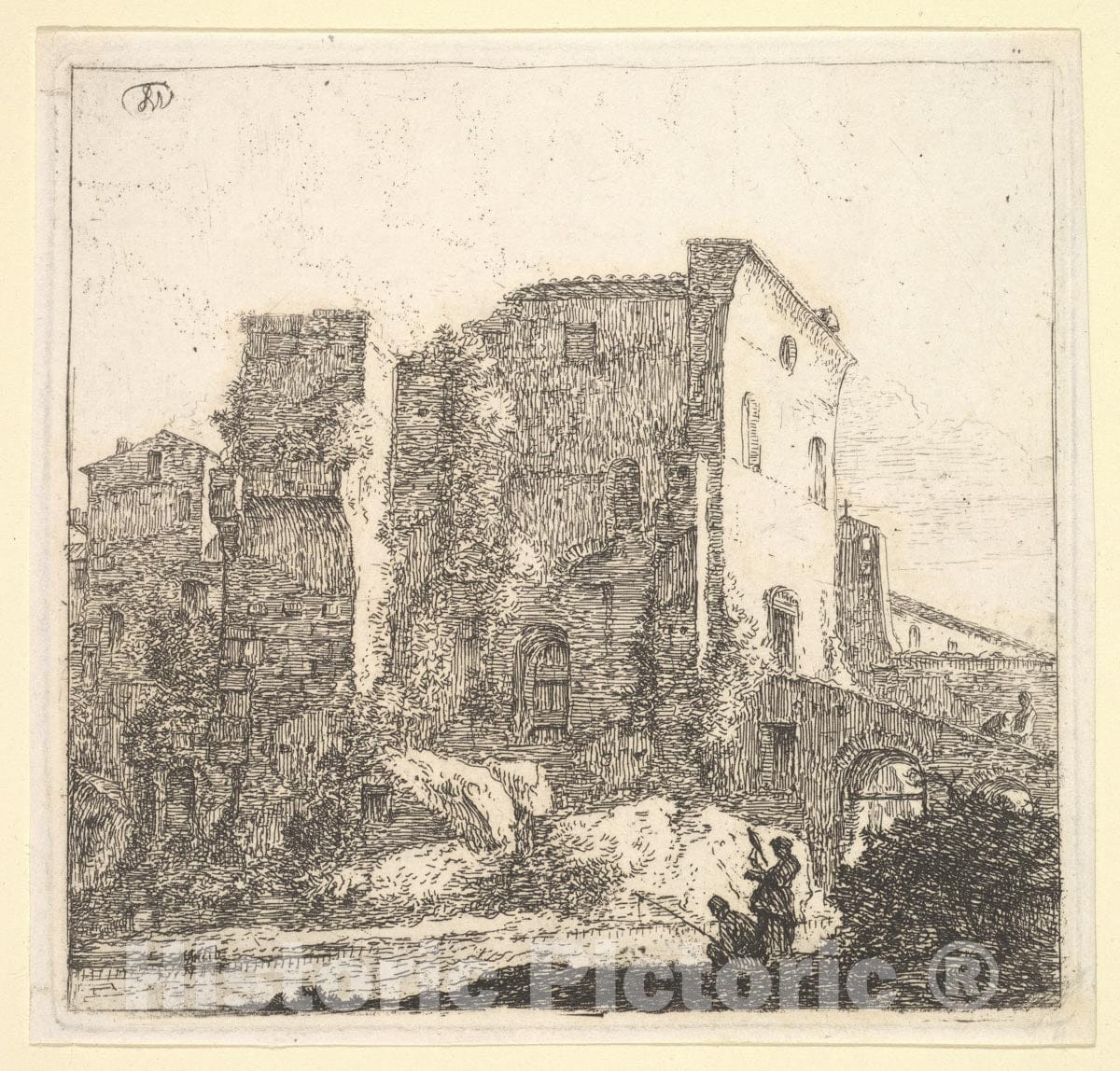 Art Print : Thomas Wijck - A Woman Spinning and a Fisherman 1 : Vintage Wall Art