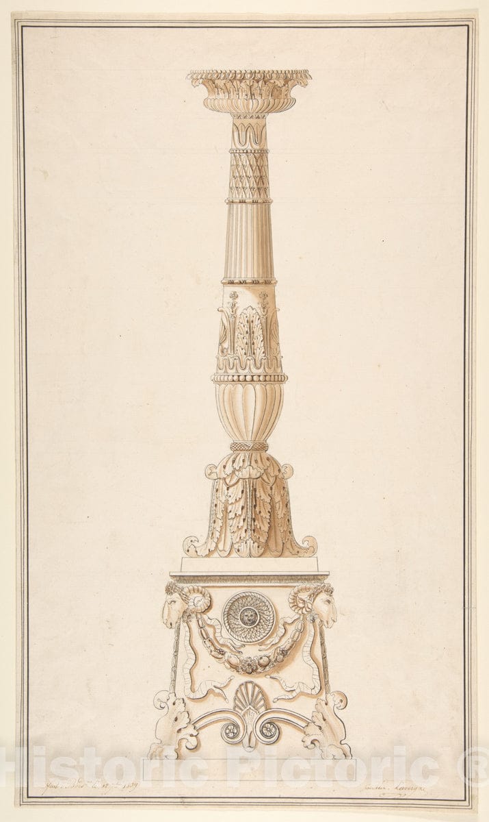 Art Print : Adolph-Jean Lavergne - Design for a Candlestick : Vintage Wall Art