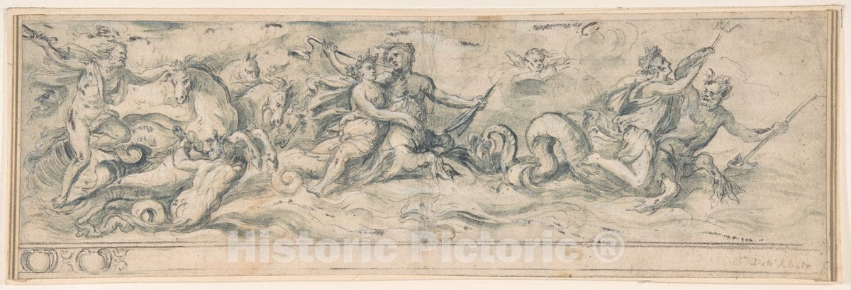 Art Print : Italian, Roman-Bolognese, 17th Century - Sea Deities : Vintage Wall Art