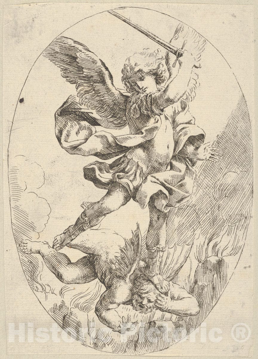 Art Print : The Winged Archangel Saint Michael Holding a Sword and Standing on The Head of The Devil - Artist: Guido Reni - Created: 1600–1640 : Vintage Wall Art
