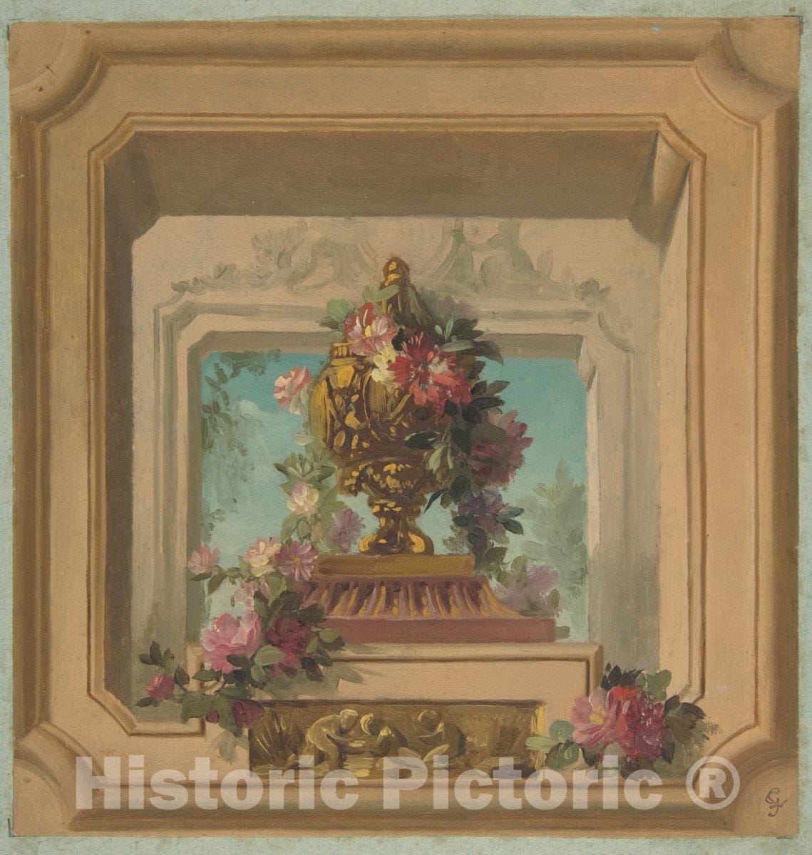 Art Print : Jules-Edmond-Charles Lachaise - Trompe L'Oeil Design for a Ceiling : Vintage Wall Art