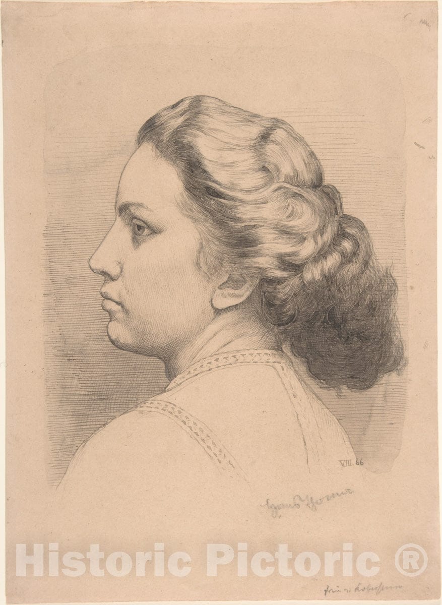 Art Print : Hans Thoma - Portrait of a Woman (Mrs. von Kobestein?); Verso: Sketches of Two or Three compositions, Including a Landscape : Vintage Wall Art