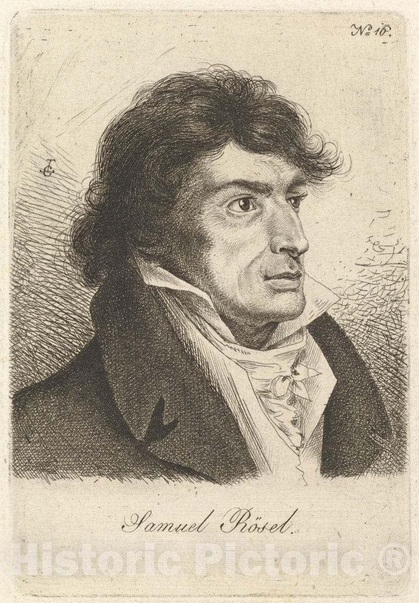 Art Print : Ludwig Emil Grimm - Portrait of Johann Gottlieb Samuel Rösel : Vintage Wall Art