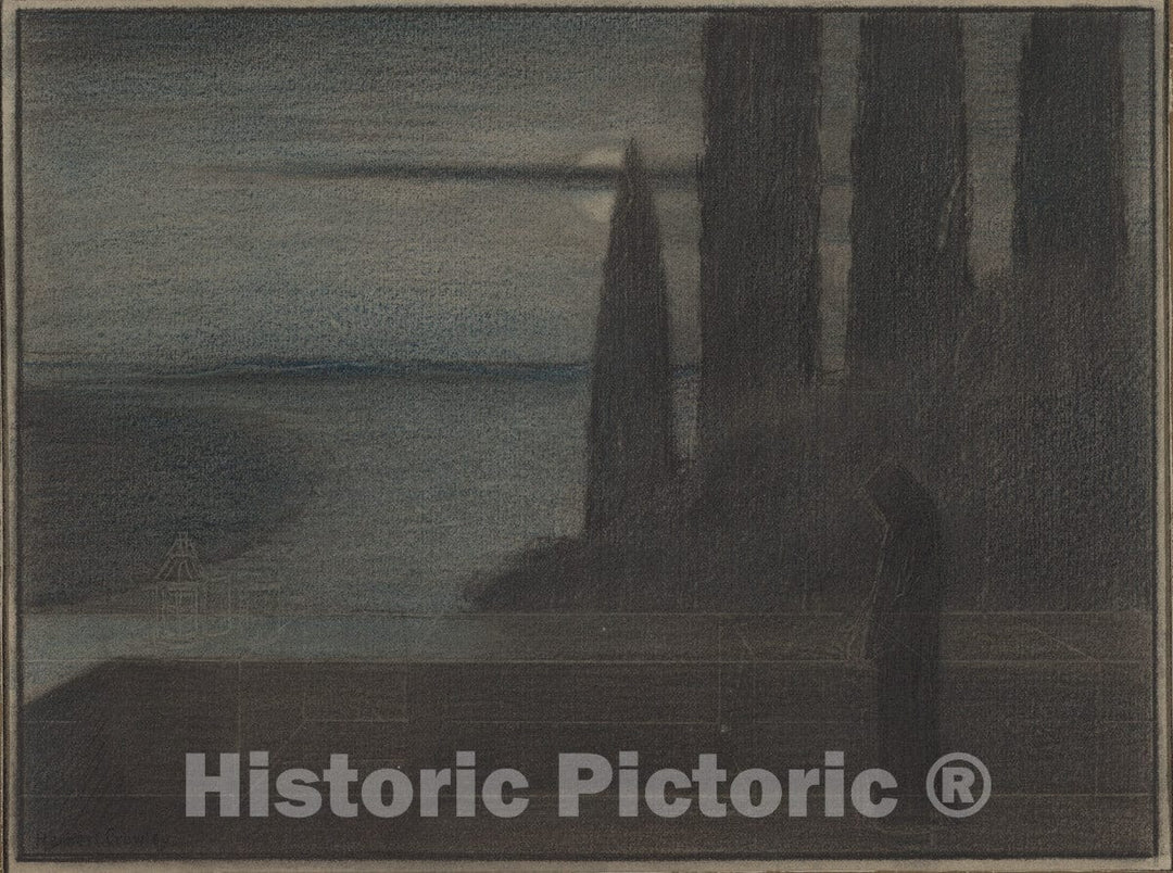 Art Print : Herbert E. Crowley - A Hooded Figure in a Landscape, Possibly a Stage Set Design : Vintage Wall Art