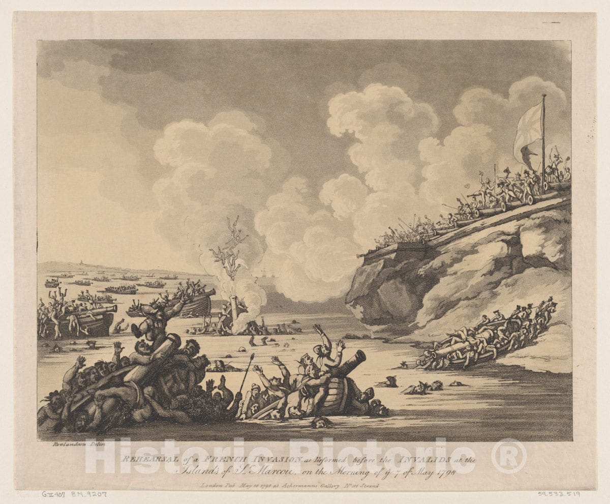 Art Print : Thomas Rowlandson - Rehearsal of a French Invasion as Performed on The Morning of The 7th of May 1798 2 : Vintage Wall Art