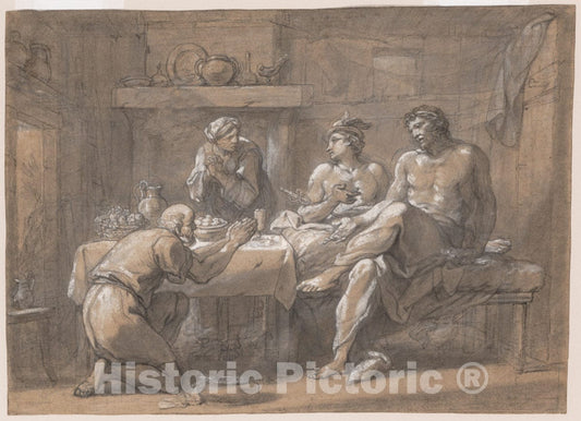 Art Print : Hyacinthe Collin de Vermont - Jupiter and Mercury in The House of Baucis and Philemon : Vintage Wall Art