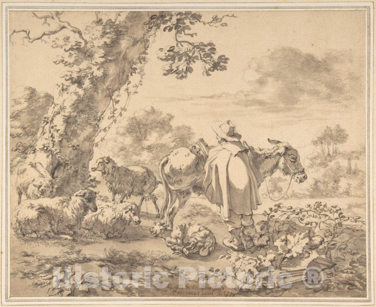 Art Print : Jacob Van der Does - A Herdsman with a Donkey : Vintage Wall Art