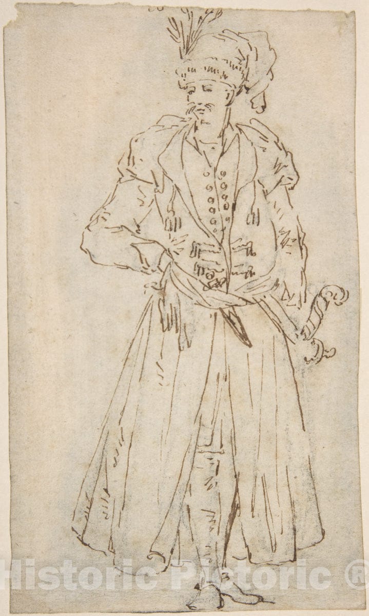 Art Print : Italian, First Half of The 18th Century - Man in a Long Coat and Turban with a Sword : Vintage Wall Art