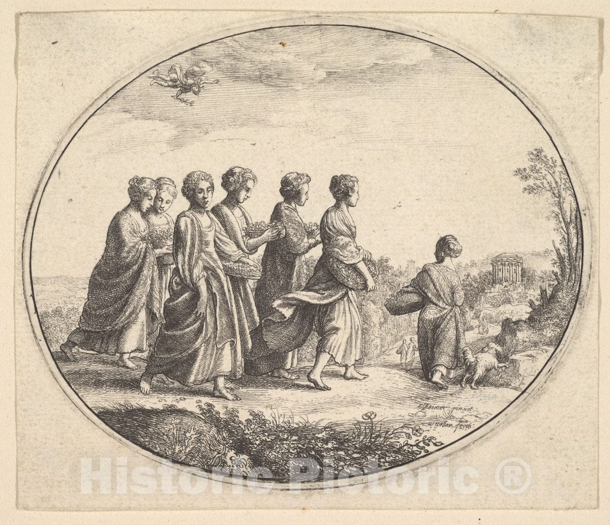 Art Print : Wenceslaus Hollar - The Daughters of Aglaura (Mercury and Herse) 2 : Vintage Wall Art