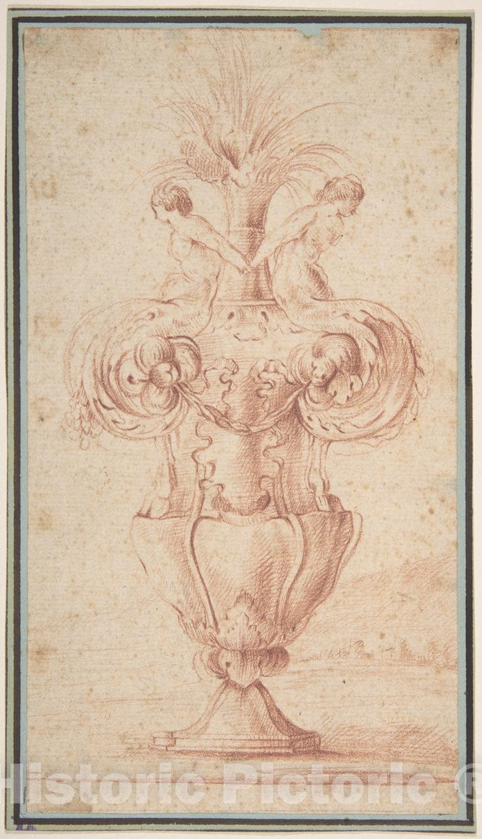 Art Print : French, 18th Century - Vase with Two Female Hybrid Figures : Vintage Wall Art