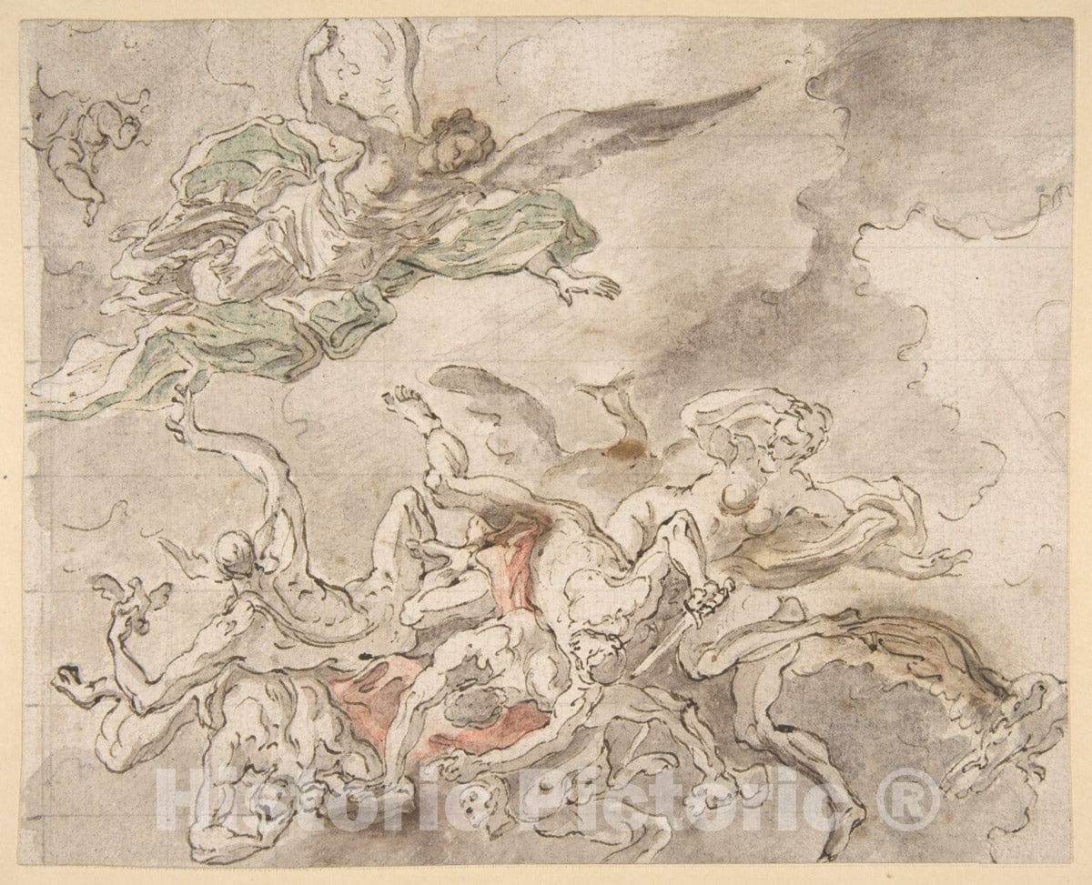 Art Print : Francesco Solimena - Study for The Fall of Simon Maqus, S. Paolo Maggiare, Naples, 1690 : Vintage Wall Art
