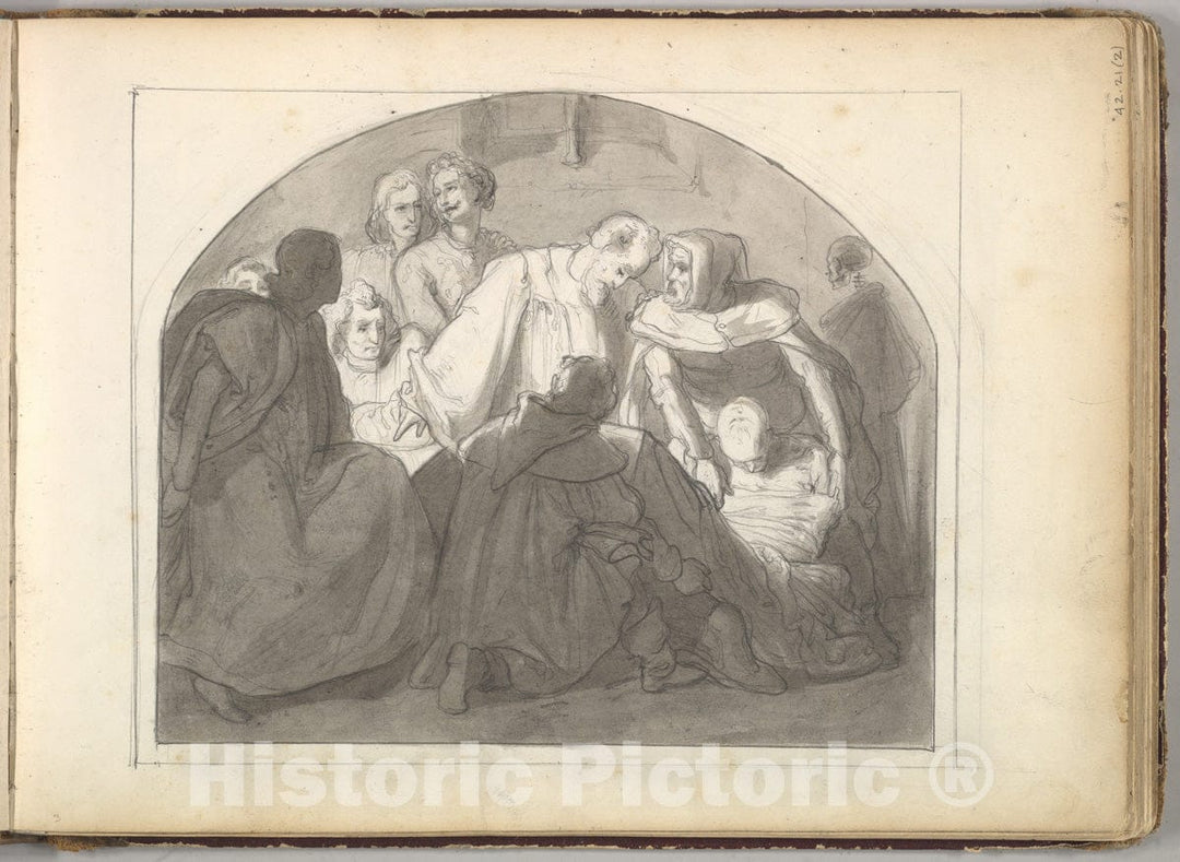 Art Print : Frederic, Lord Leighton - A Burial Scene (in Sketch Book with Drawings on Twenty-six Leaves) : Vintage Wall Art