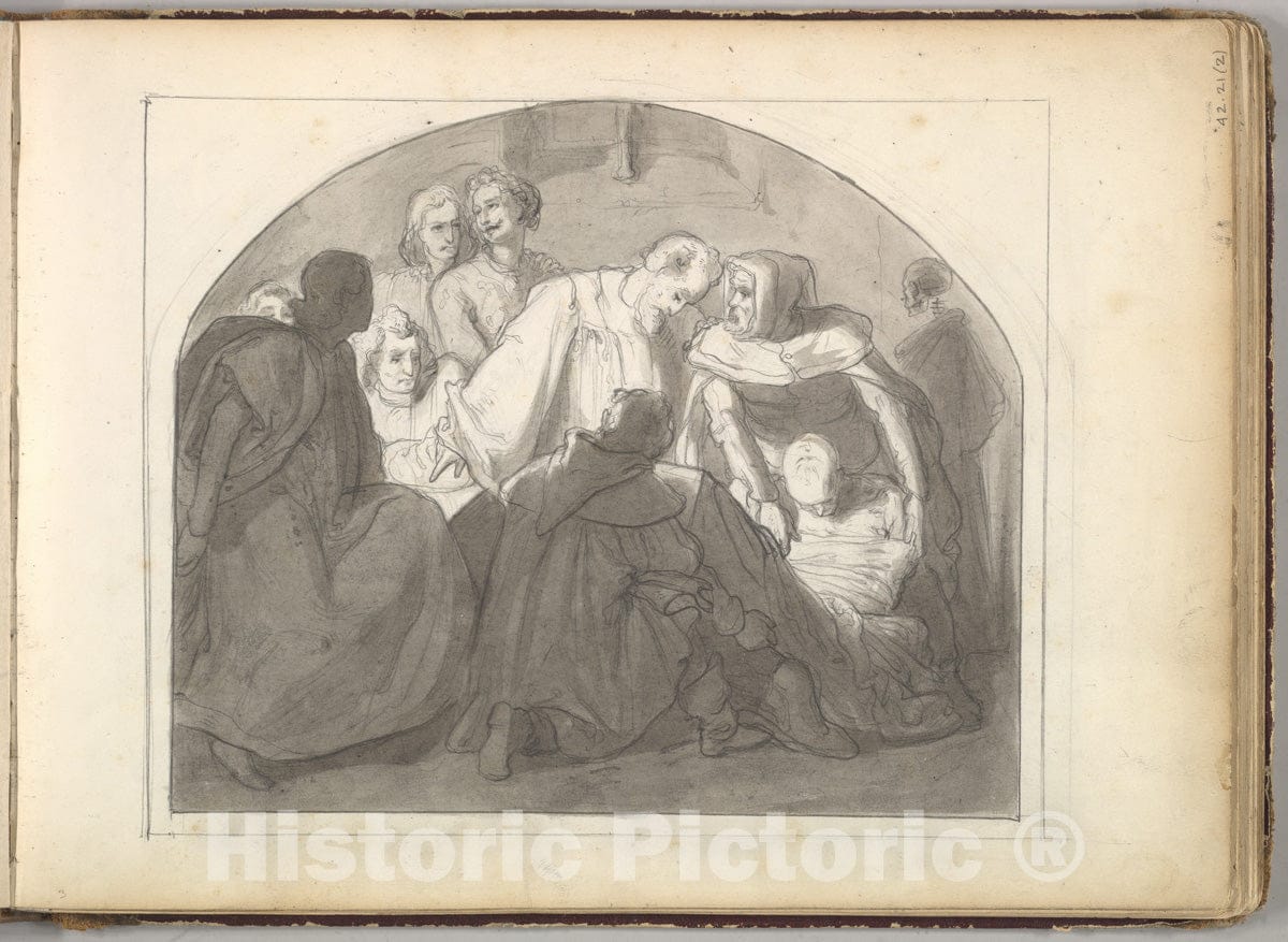 Art Print : Frederic, Lord Leighton - A Burial Scene (in Sketch Book with Drawings on Twenty-six Leaves) : Vintage Wall Art