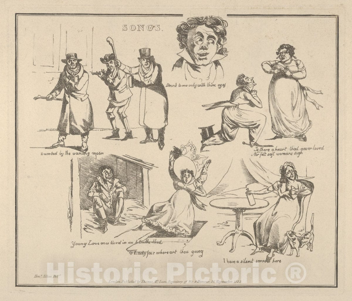Art Print : Henry Thomas Alken - Songs:Deserted by The waning Moon. : Vintage Wall Art