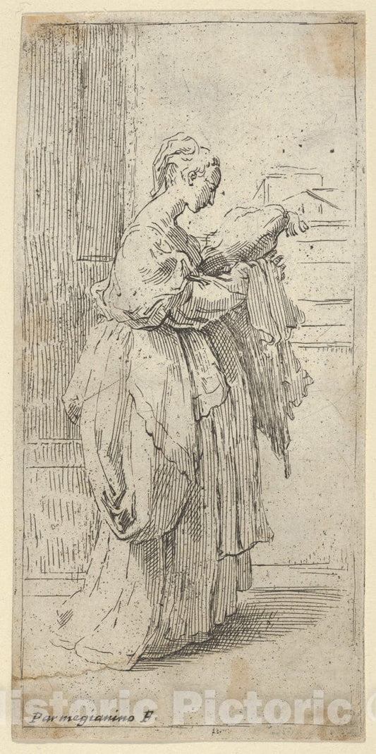 Art Print : Guido Reni - Girl Carrying a Cushion, seen in Profile Facing Right 1 : Vintage Wall Art
